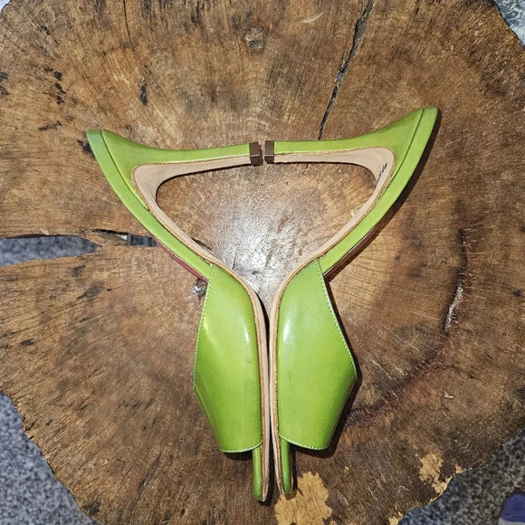 Kate Spade Italian Vintage 70s Dress Slide Green Iridescent Shimmer Heels 5 - Picture 8 of 11